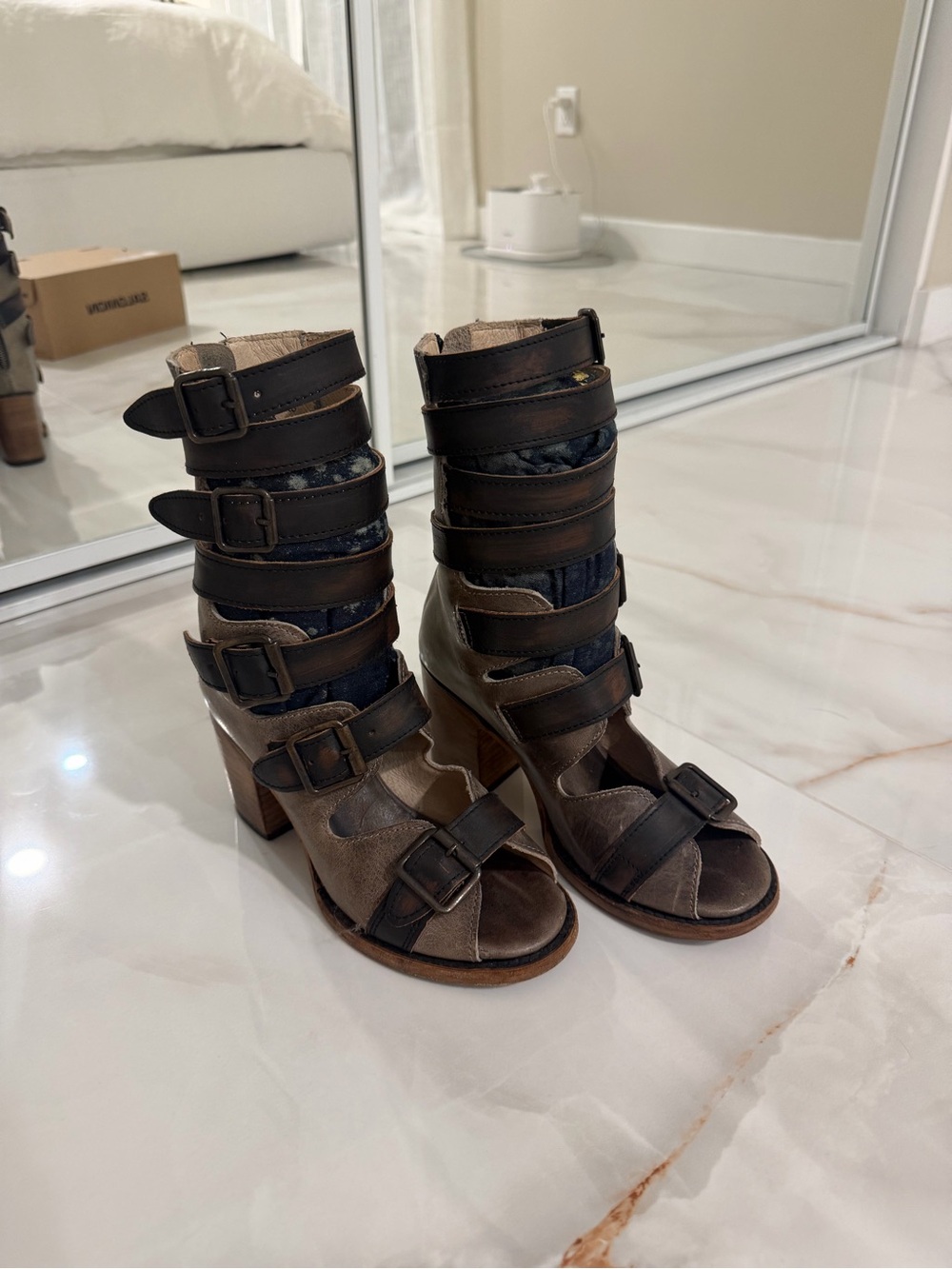 Freebird by Steven Brown Multi-Buckle Open-Toe Heeled Sandals
